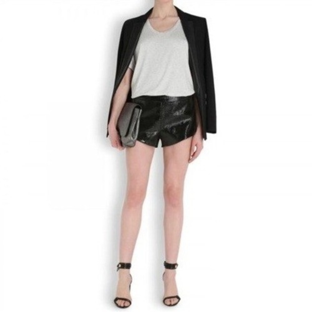 Michelle‎ Mason Laser Cut Black Patent Leather Textured Shorts Womens Size 0